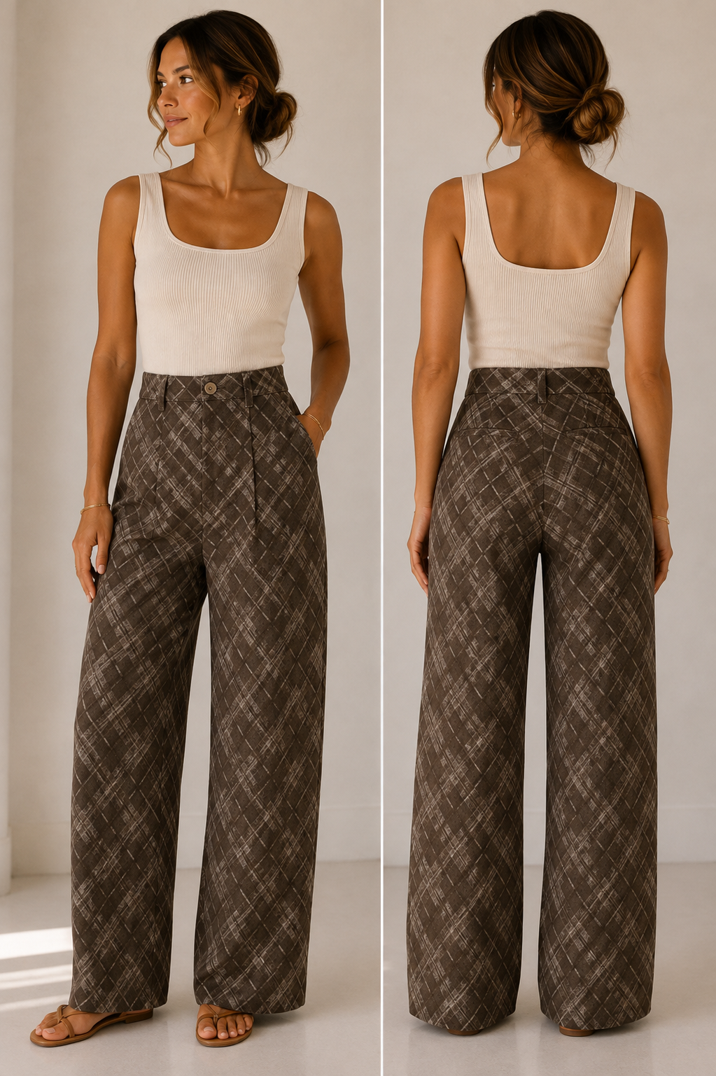 The Mocha Plaid Wide-Leg Pant