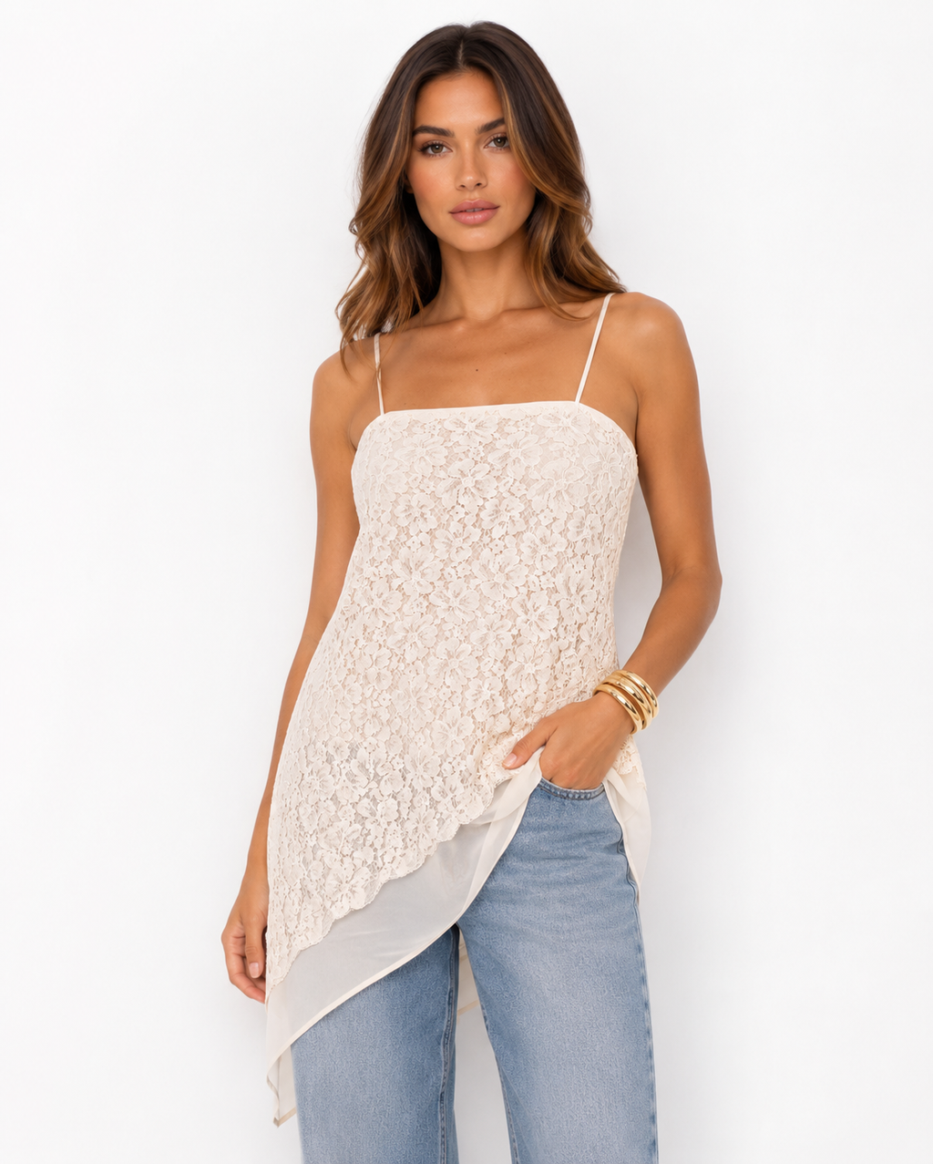Lace Asymmetrical Top
