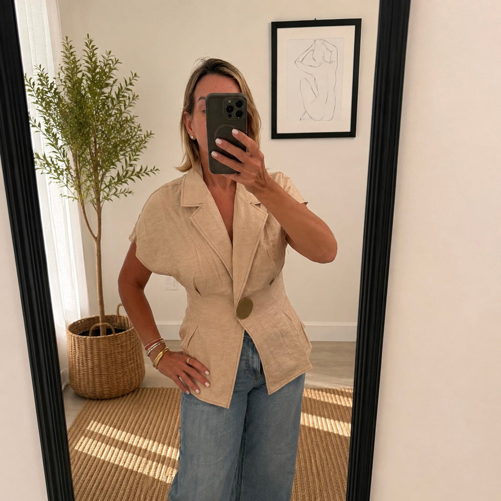 One Button Beige Top