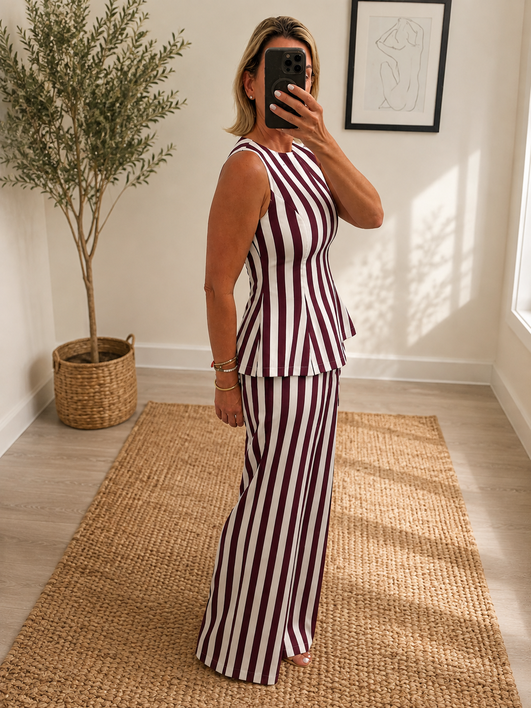 The Bordeaux Stripe Peplum Set