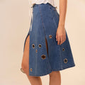 Denim Eyelet Wrap Skirt