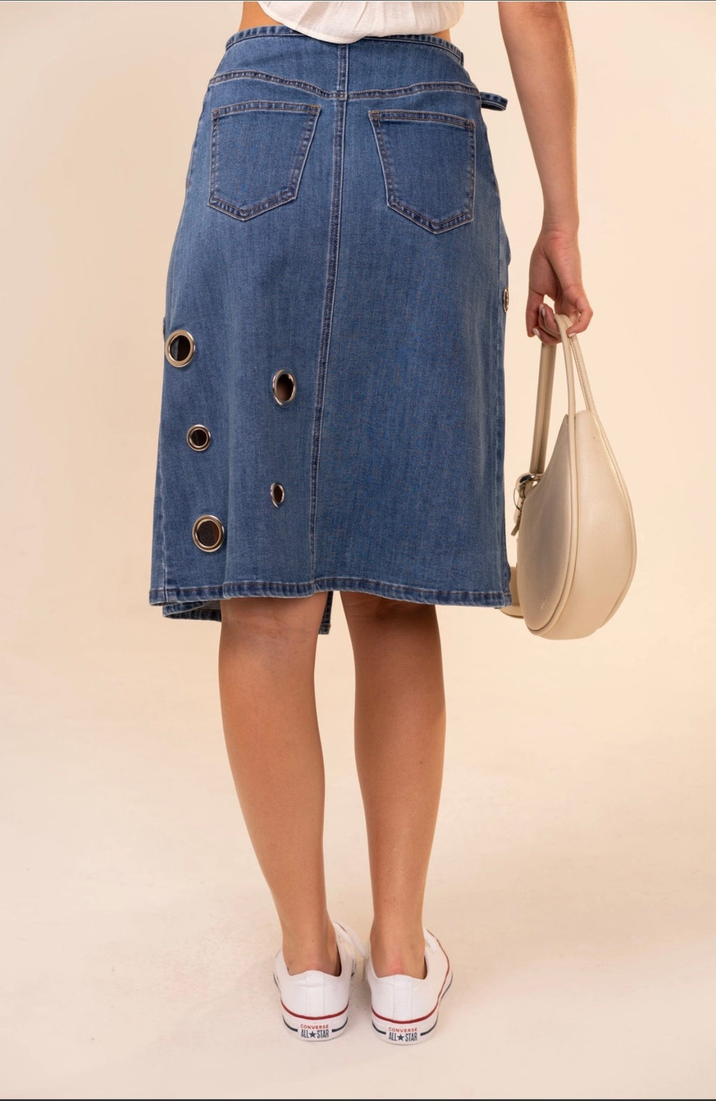Denim Eyelet Wrap Skirt