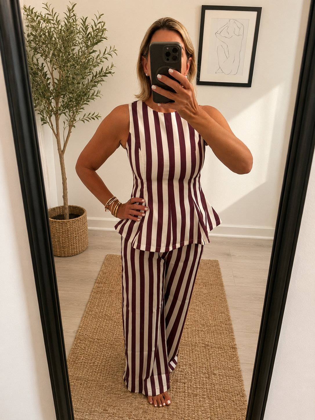 The Bordeaux Stripe Peplum Set
