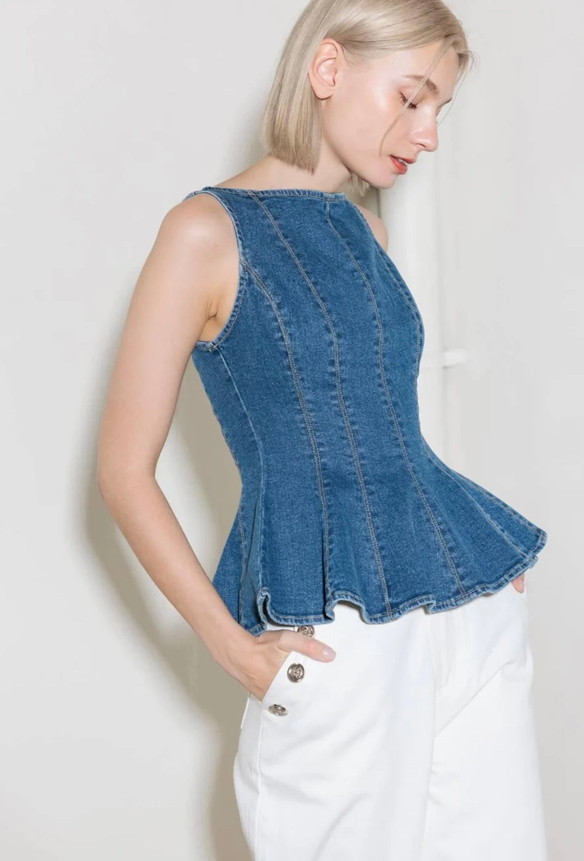 Elena Denim Peplum Top