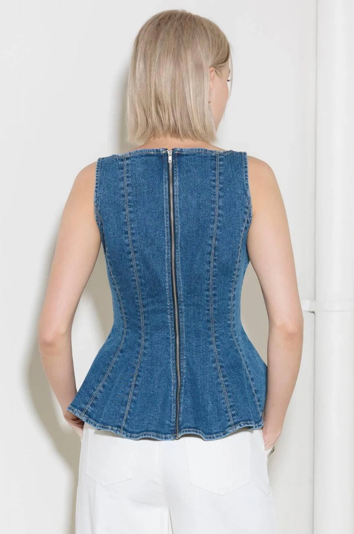 Elena Denim Peplum Top