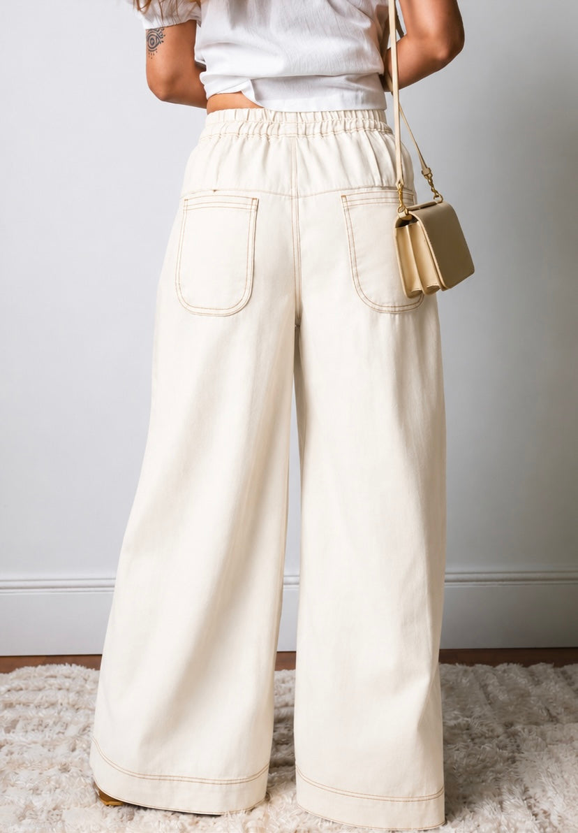 Ivory Wide-Leg Denim Pants