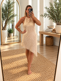 Ivory Feather Fringe Halter Dress
