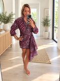 Button-Front Paisley Shirt Dress with Sash