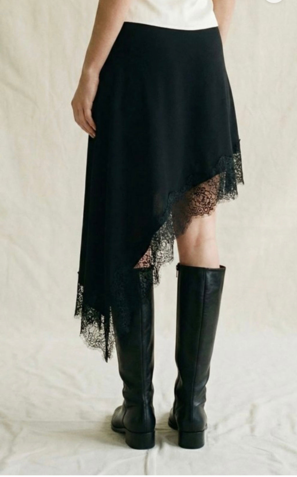 Satin Asymmetrical Lace Trim Midi Dress