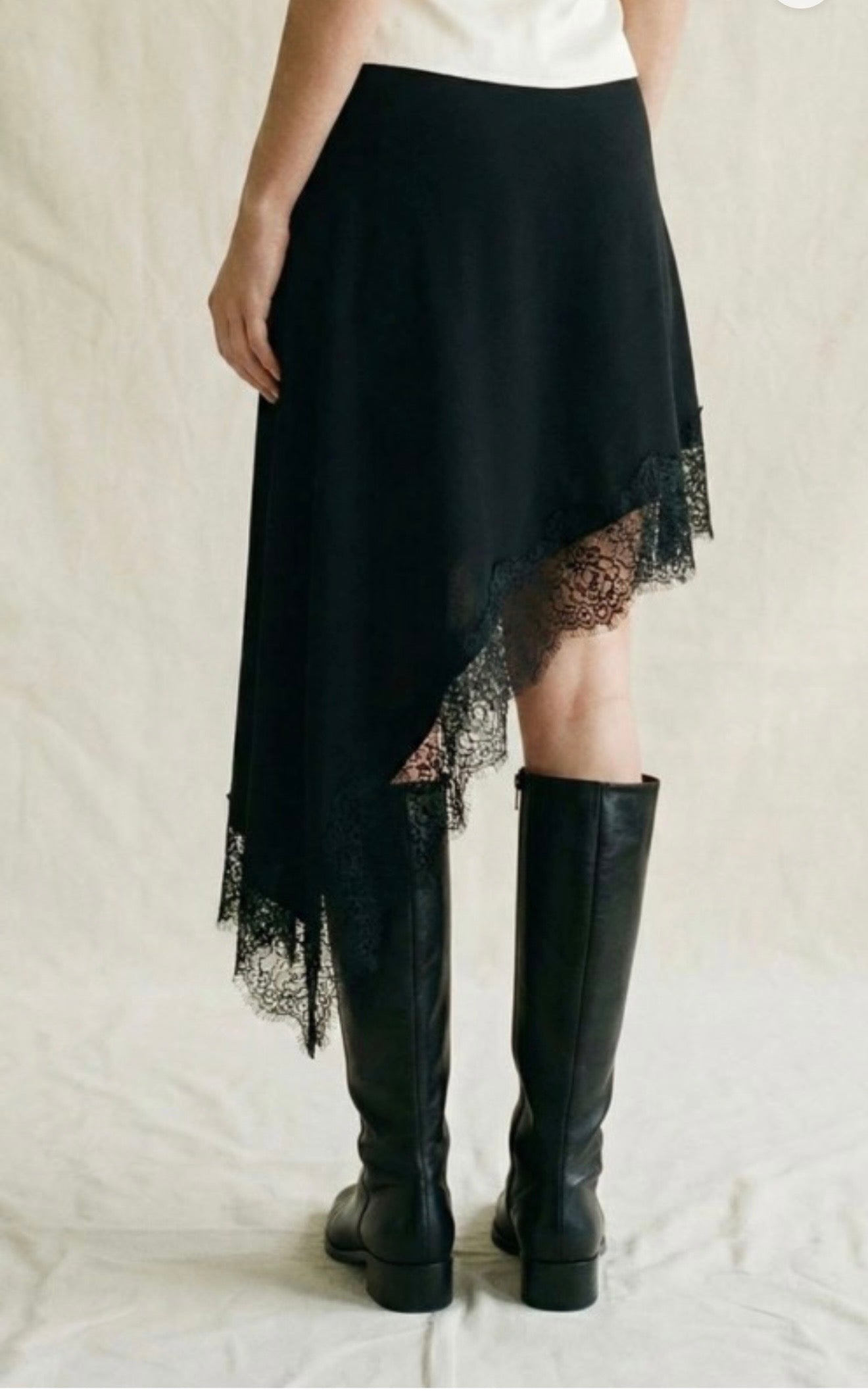 Satin Asymmetrical Lace Trim Midi Dress