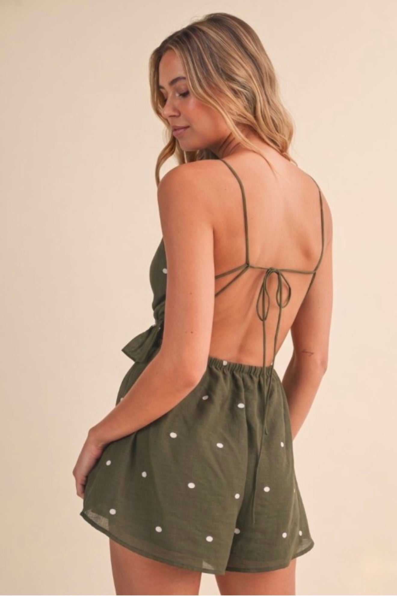 Dot Print Halter Backless Romper