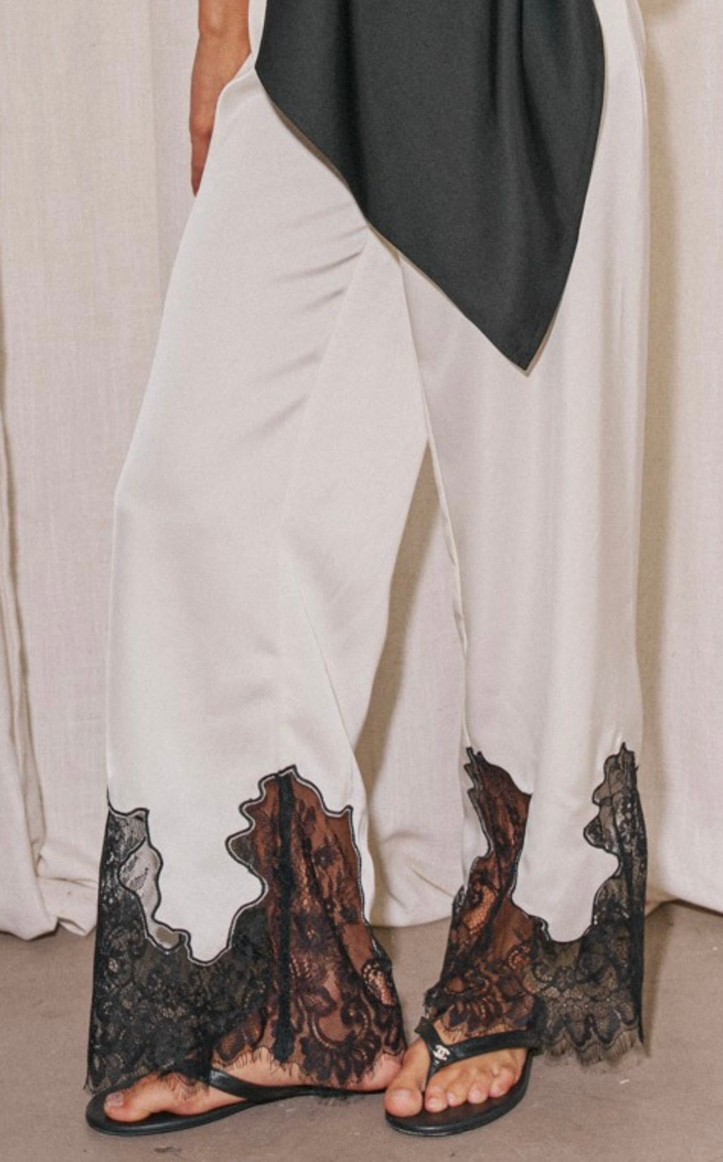 Lace Detail Satin Pants