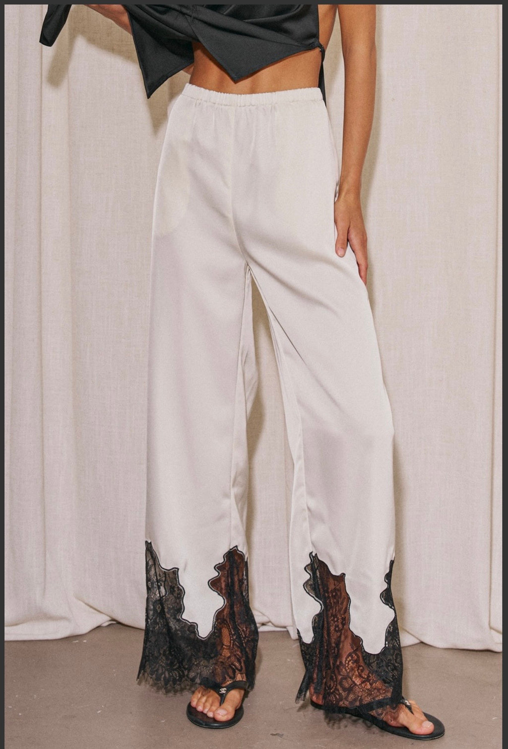 Lace Detail Satin Pants