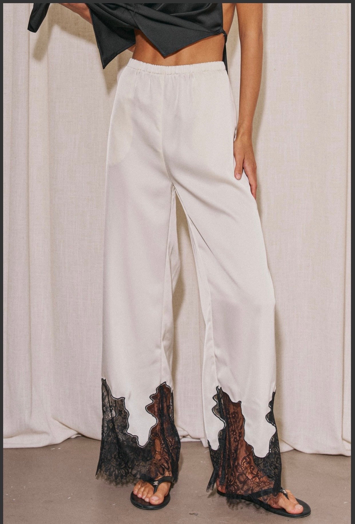Lace Detail Satin Pants