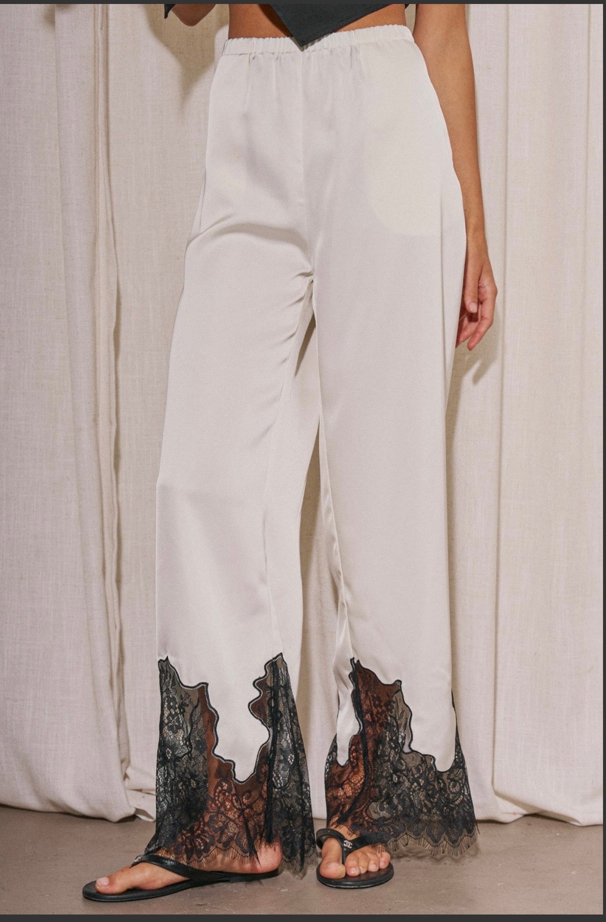 Lace Detail Satin Pants