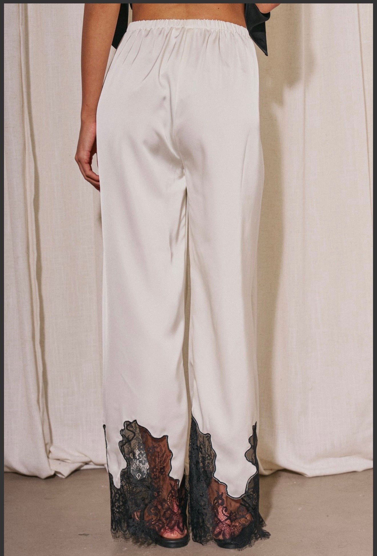 Lace Detail Satin Pants