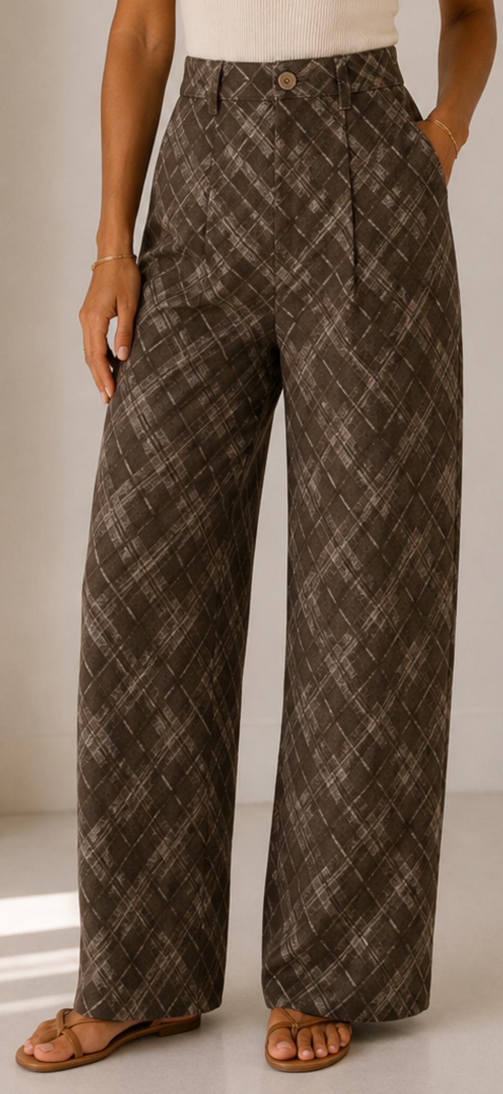 The Mocha Plaid Wide-Leg Pant