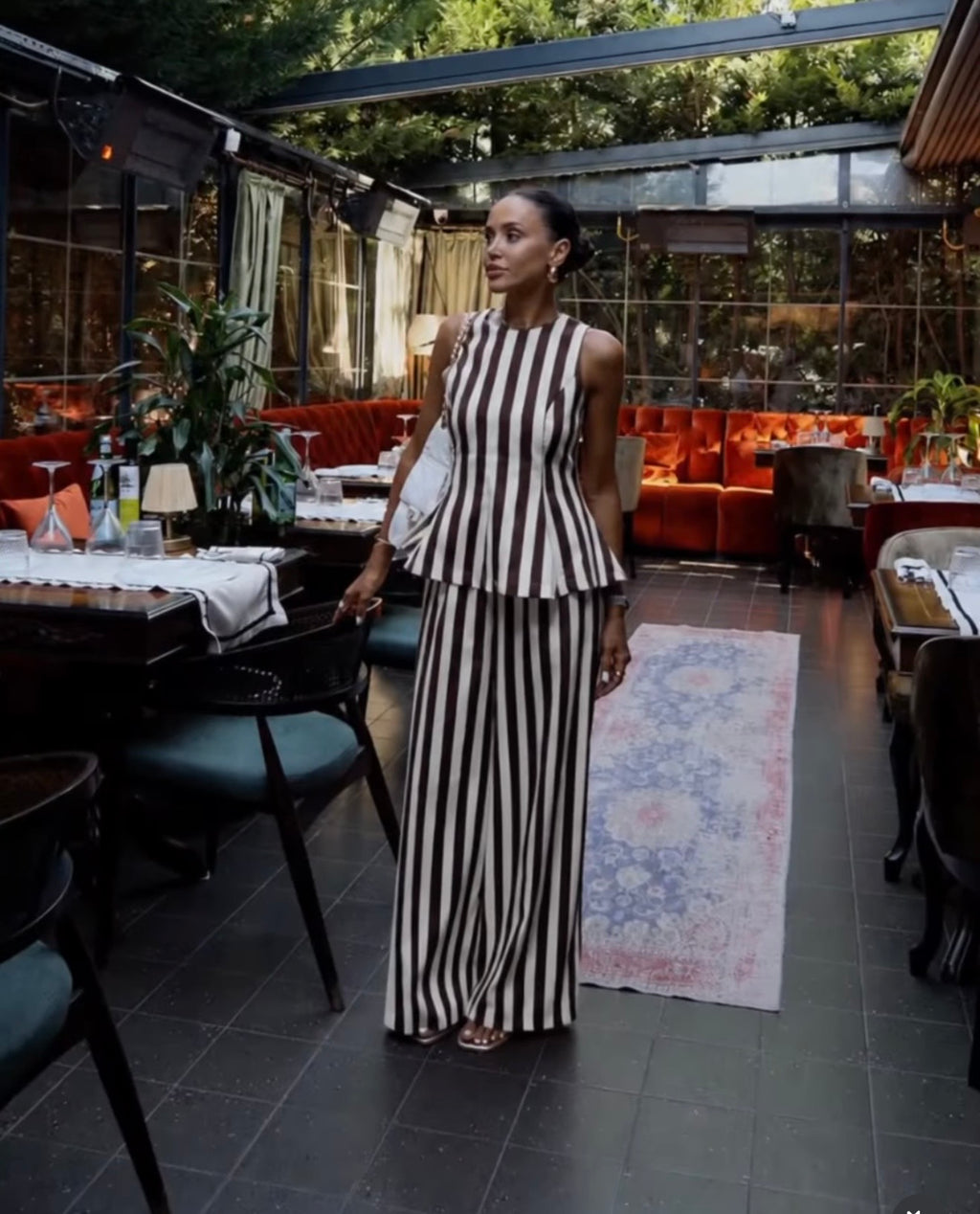 The Bordeaux Stripe Peplum Set
