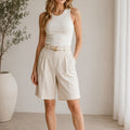 Ivory Belted Bermuda Shorts