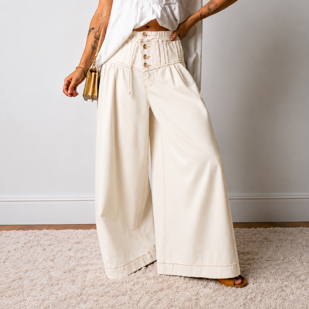 Ivory Wide-Leg Denim Pants