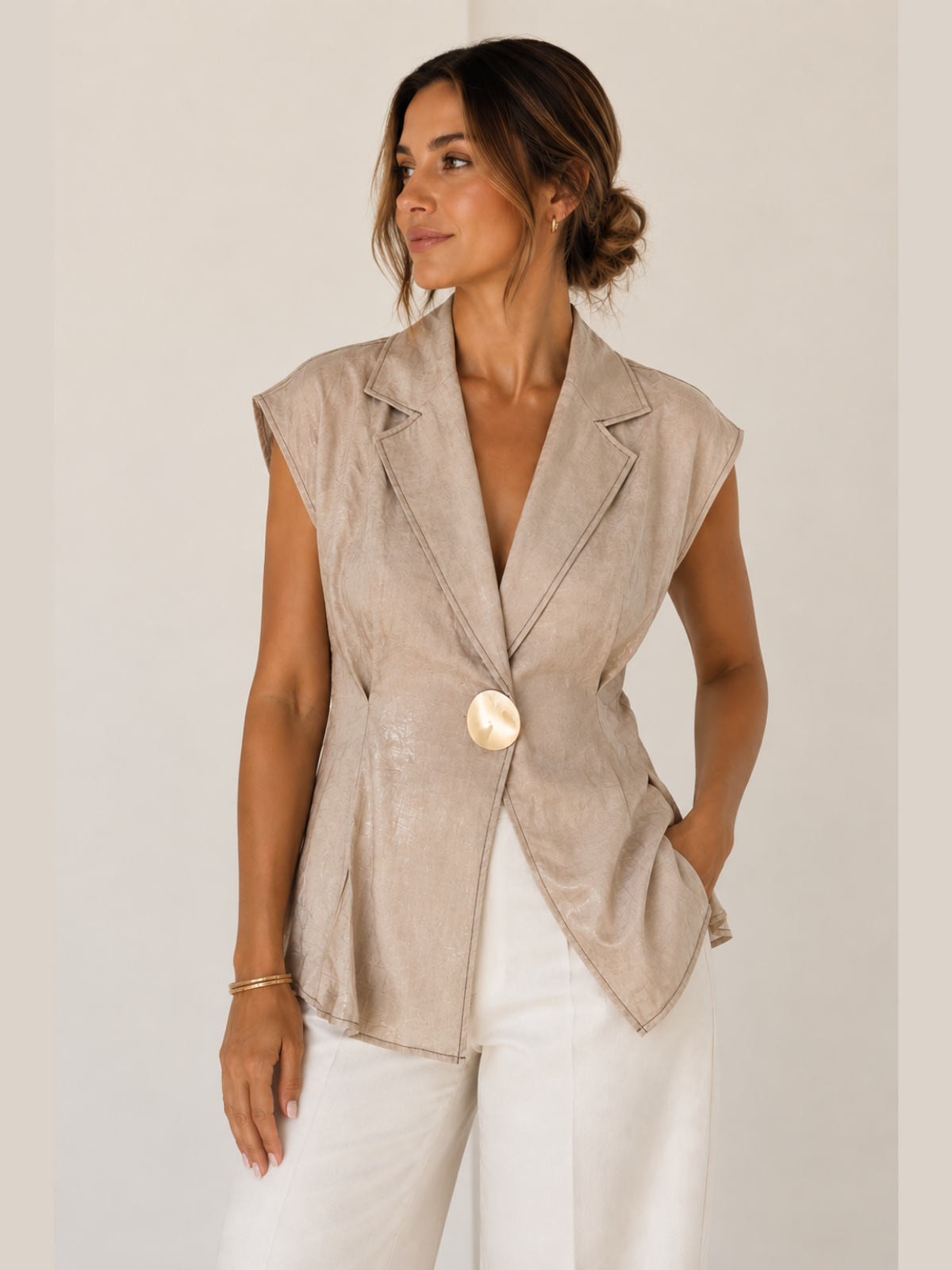 One Button Beige Top