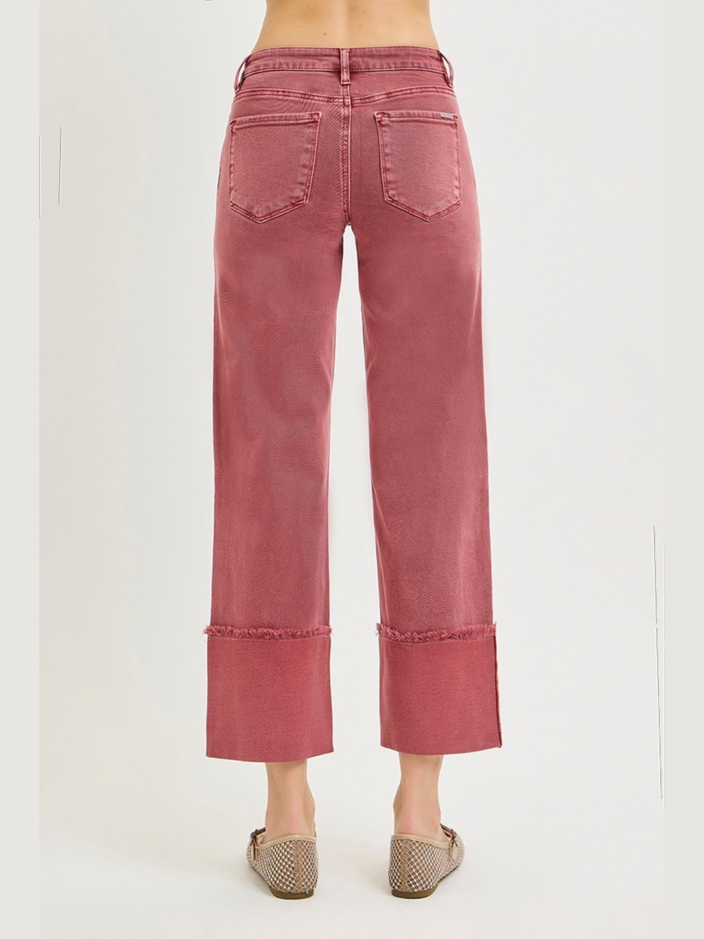 Tummy Control Mid Rise Crop Wide-Leg Cuffed Pants