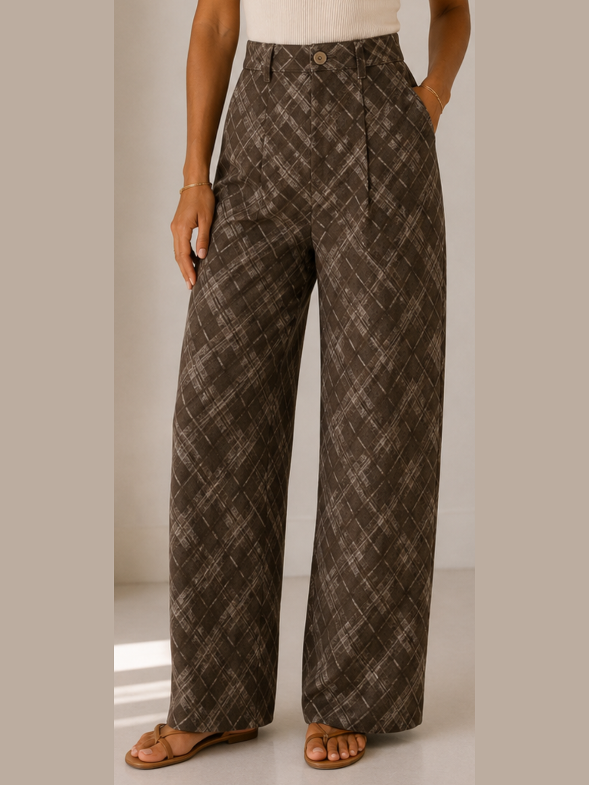 The Mocha Plaid Wide-Leg Pant