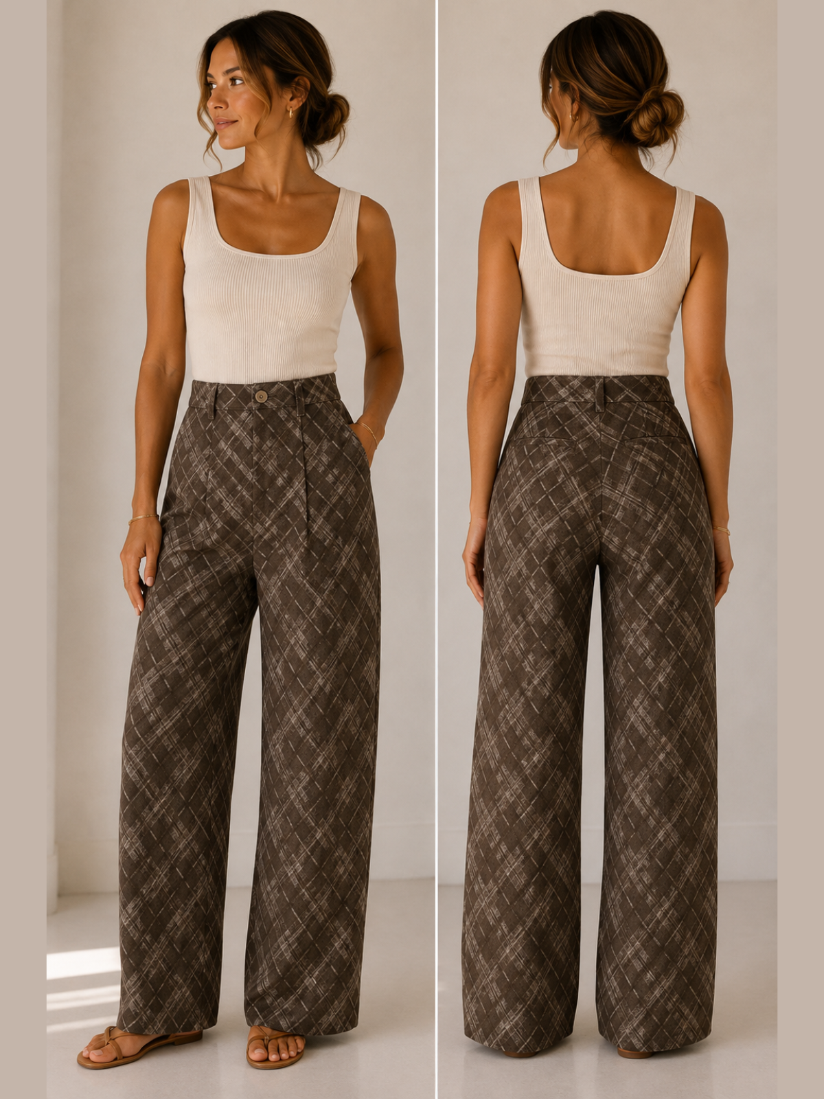 The Mocha Plaid Wide-Leg Pant