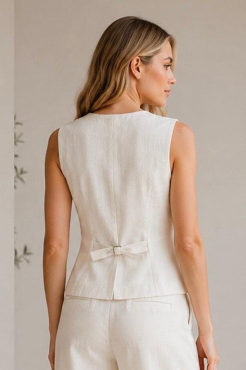 White Structured Linen Vest