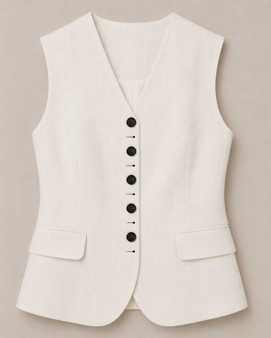 White Structured Linen Vest