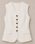White Structured Linen Vest