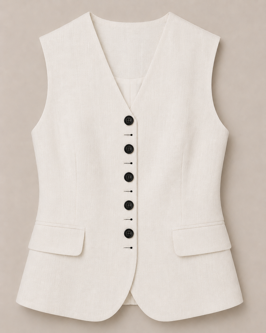 White Structured Linen Vest
